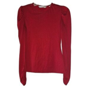 Women's Rebecca Taylor Bright Red Puff Sleeves Long Sleeve Top Size Large